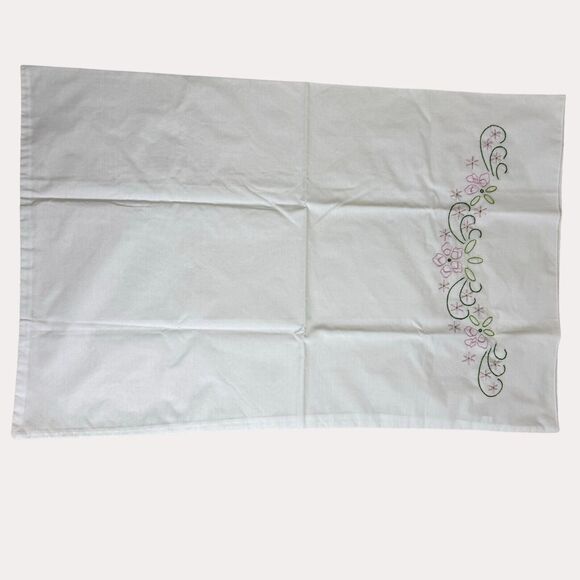 Hand Embroidered Pillow Case Floral Standard NWOT bv - Picture 1 of 3